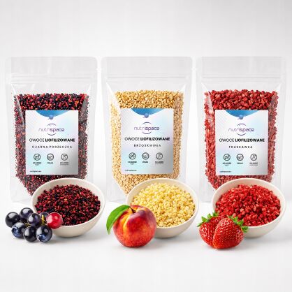 Owoce liofilizowane MIX Truskawka Porzeczka Brzoskwinia 3x50g owsianki