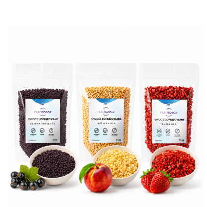 Owoce liofilizowane MIX Truskawka Porzeczka Brzoskwinia 3x50g owsianki