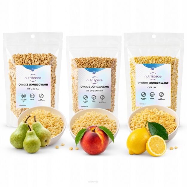 Owoce liofilizowane MIX Cytryna Brzoskwinia Gruszka 3x50g grys do owsianki