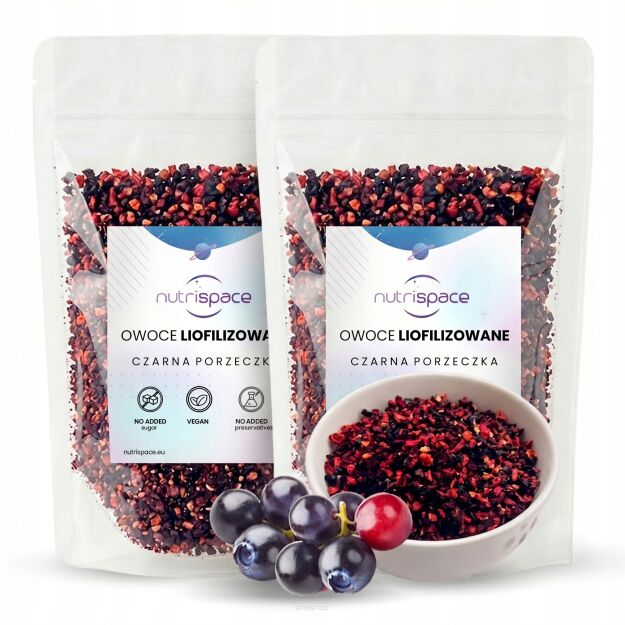Owoce liofilizowane grys Czarna porzeczka 150g zestaw 100g+50g do owsianki