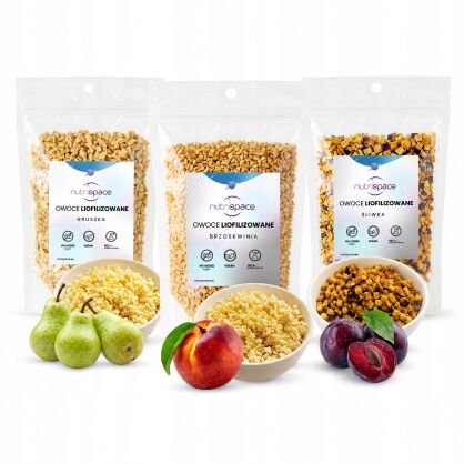 Owoce liofilizowane MIX Śliwka Gruszka Brzoskwinia 3x50g grys do owsianki