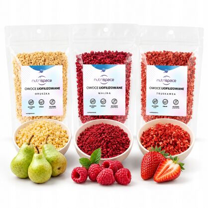 Owoce liofilizowane MIX Malina Brzoskwinia Truskawka 3x50g grys do owsianki