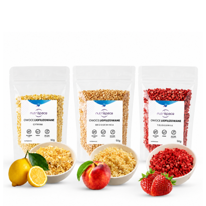 Owoce liofilizowane MIX Truskawka Cytryna Brzoskwinia 3x50g do owsianki