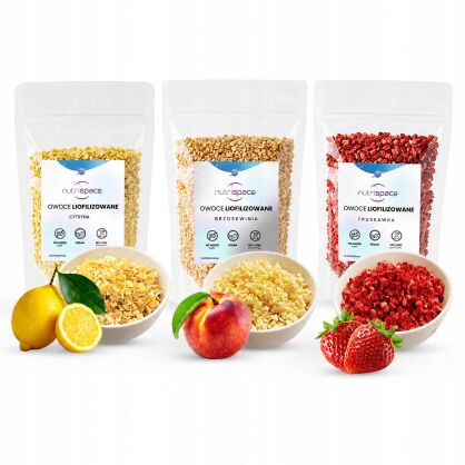 Owoce liofilizowane MIX Truskawka Cytryna Brzoskwinia 3x50g do owsianki