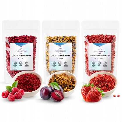 Owoce liofilizowane MIX Truskawka Śliwka Malina 3x50g grys do owsianki