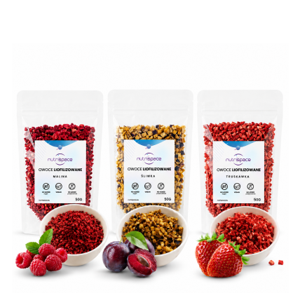 Owoce liofilizowane MIX Truskawka Śliwka Malina 3x50g grys do owsianki