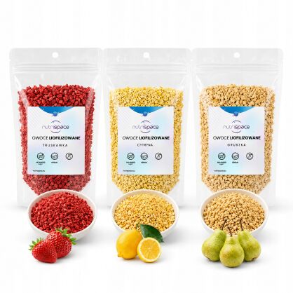 Owoce liofilizowane MIX Truskawka Cytryna Gruszka 3x50g grys do owsianki